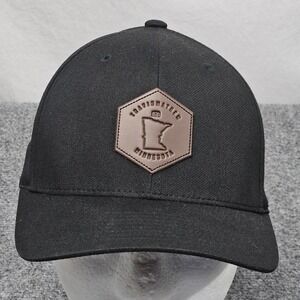 TravisMathew Flexfit Tech Snapback Hat Black Cap Minnesota Leather Patch Golf